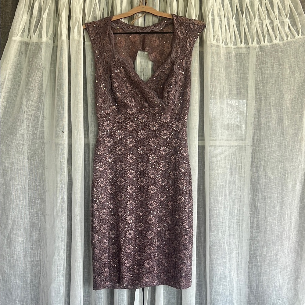 Red Sheath Midi Dress with Plunge Neckline